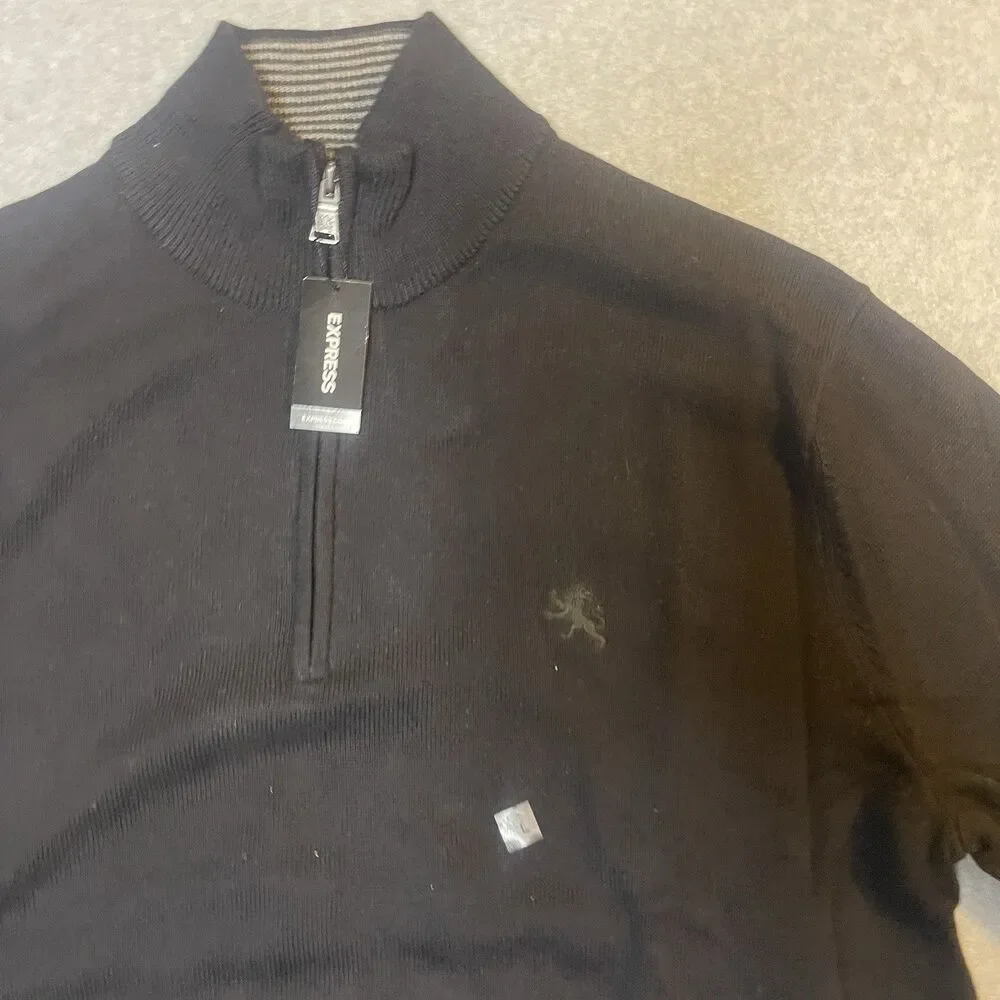 Vintage Express Men's Black Knit 1/4 Zip Mock Neck Pullover Sweater XL